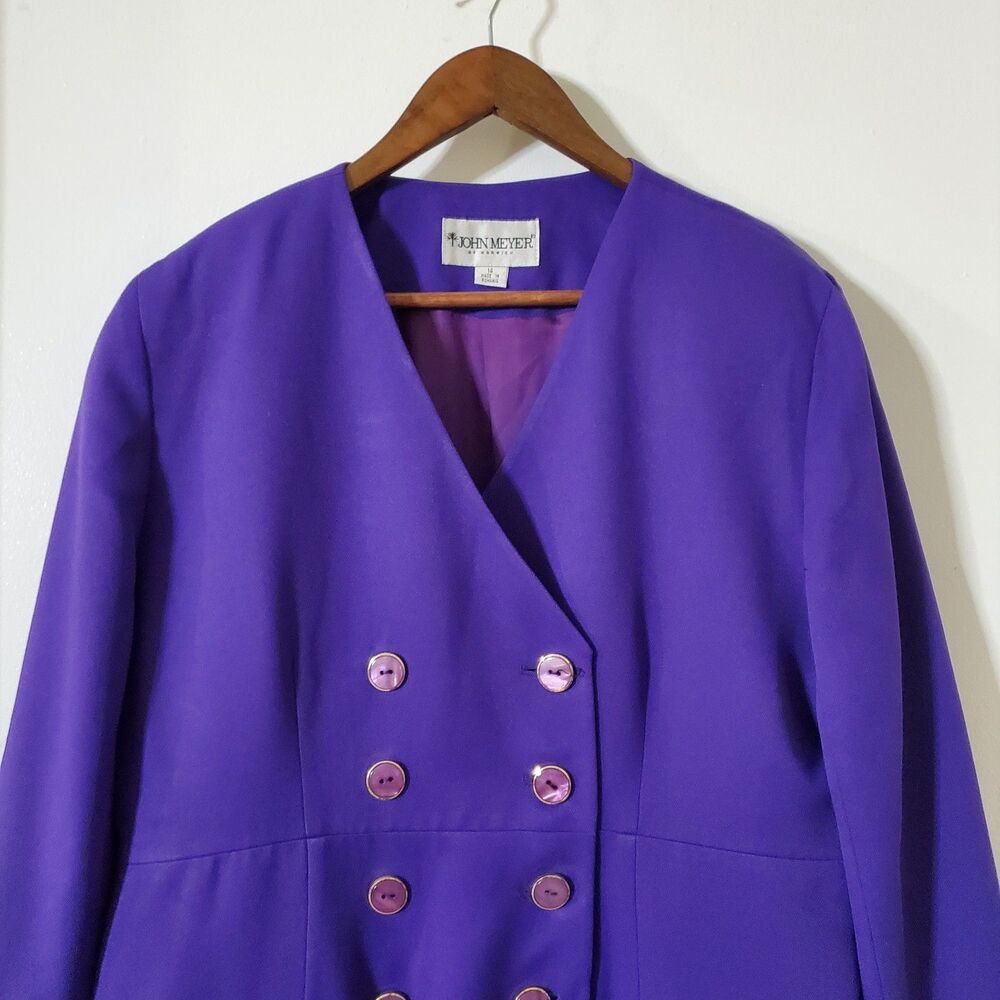 John Meyer of Norwich Size 14 2-Piece Skirt Suit Set VTG Double Breasted Purple - Picture 3 of 15
